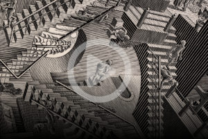 Escher. Relatività, 1953, xilografia E.03