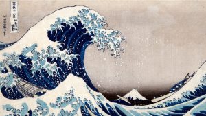 Katsushika Hokusai La [Grande] Onda presso la costa di Kanagawa Silografia policroma, 26 x 37,6 cm Museo d'Arte Orientale "Edoardo Chiossone", Genova