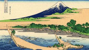 Katsushika Hokusai Schizzo della baia di Tangonoura vicino a Ejiri sul Tōkaidō Silografia policroma, 25,5 x 37,1 cm Museo d'Arte Orientale "Edoardo Chiossone", Genova